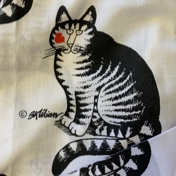 Marlborough Muslin Vintage Cat Sheet Twin Size Black White Red Fabric Kiblan Cat - Picture 8 of 10